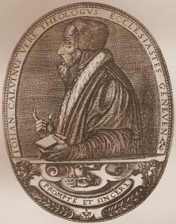 Johannes Calvin, Kupferstich aus 1566 von Pierre Woeiriot (1532–1599), Maße: 13,3 x 10,3 cm. Quelle: http://www.hugenottenmuseum.de/hugenotten/bildergalerien/calvin/45-calvin-woeiriot.php