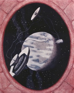Hermann Potočnik: die aus drei Modulen bestehende Raumstation. Bildquelle: https://commons.wikimedia.org/wiki/File:Noordung%27s_Three-Unit_Space_Station_Concept_-_GPN-2003-00100.jpg?uselang=de-at